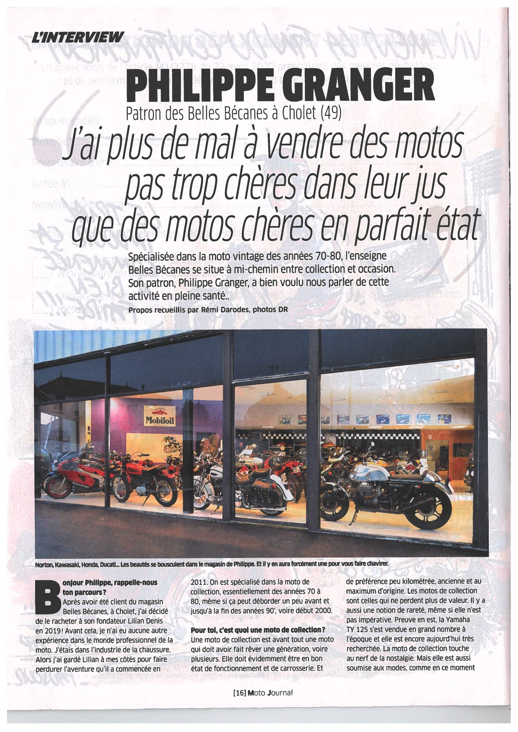 BELLES-BECANES- ARTICLE PRESSE - MOTO JOURNAL- MAI 2020-